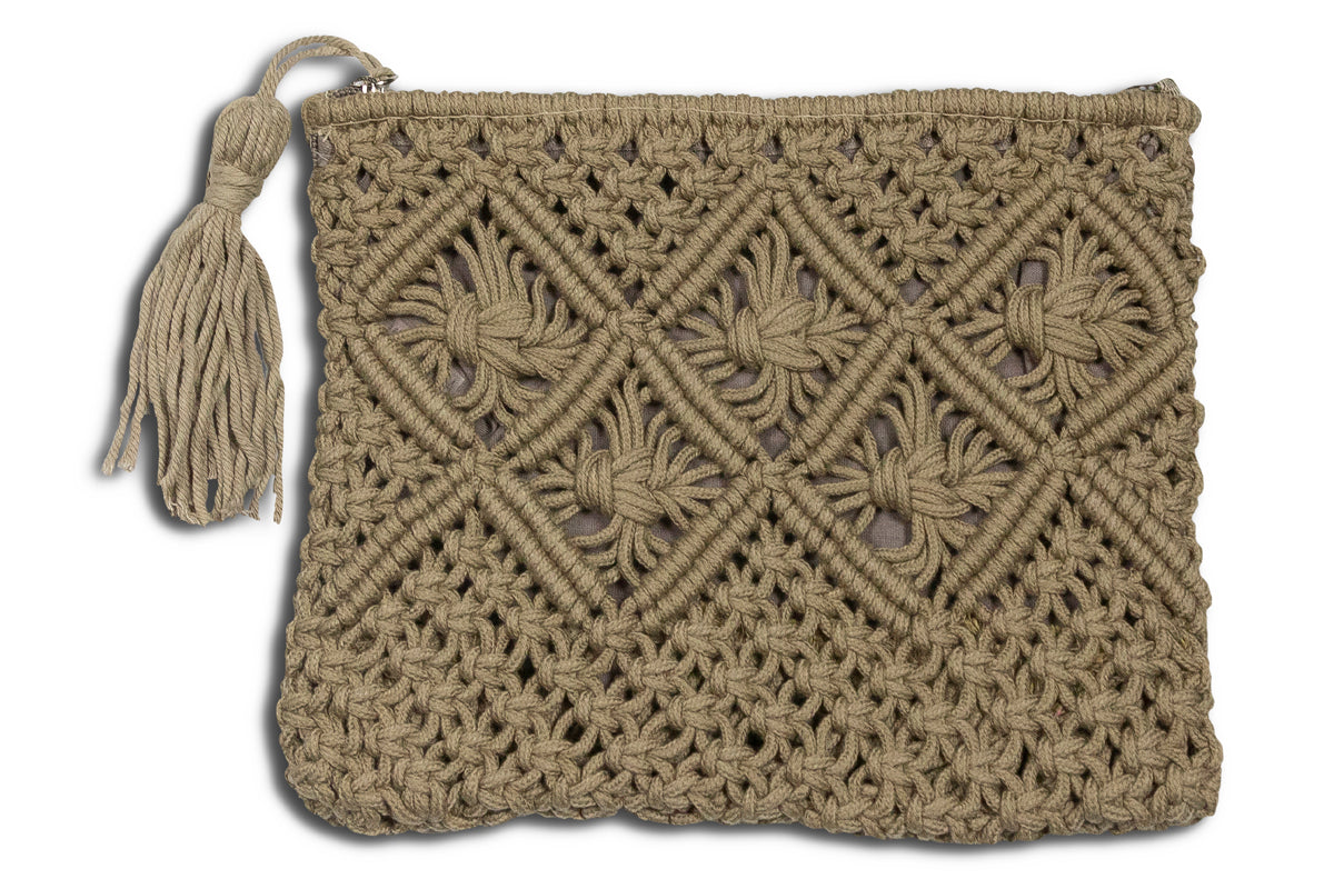 ERIN Taupe 8x10" Macramé Bag