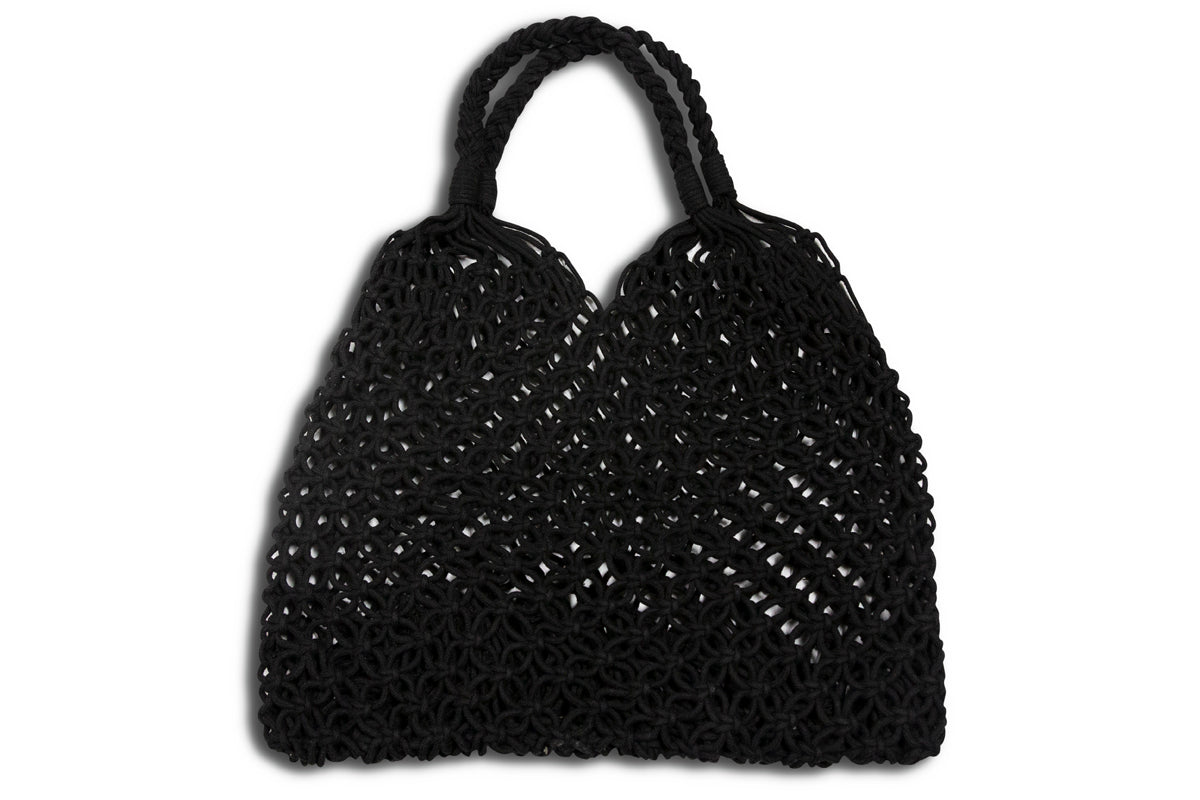 LINDSAY Black 13x18" Macramé Bag