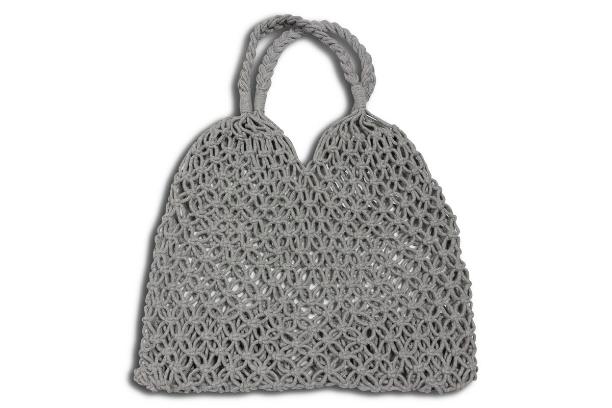 LINDSAY Grey 13x18" Macramé Bag