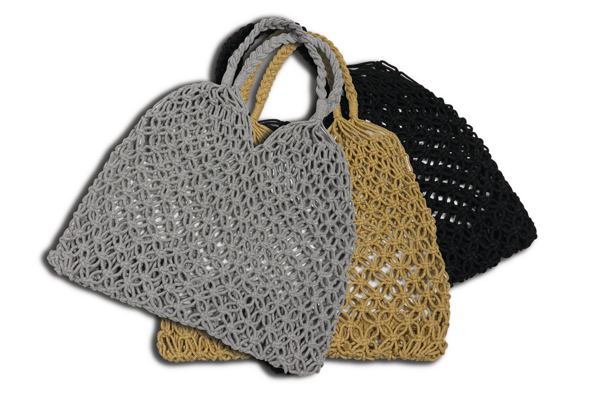 LINDSAY Grey 13x18" Macramé Bag