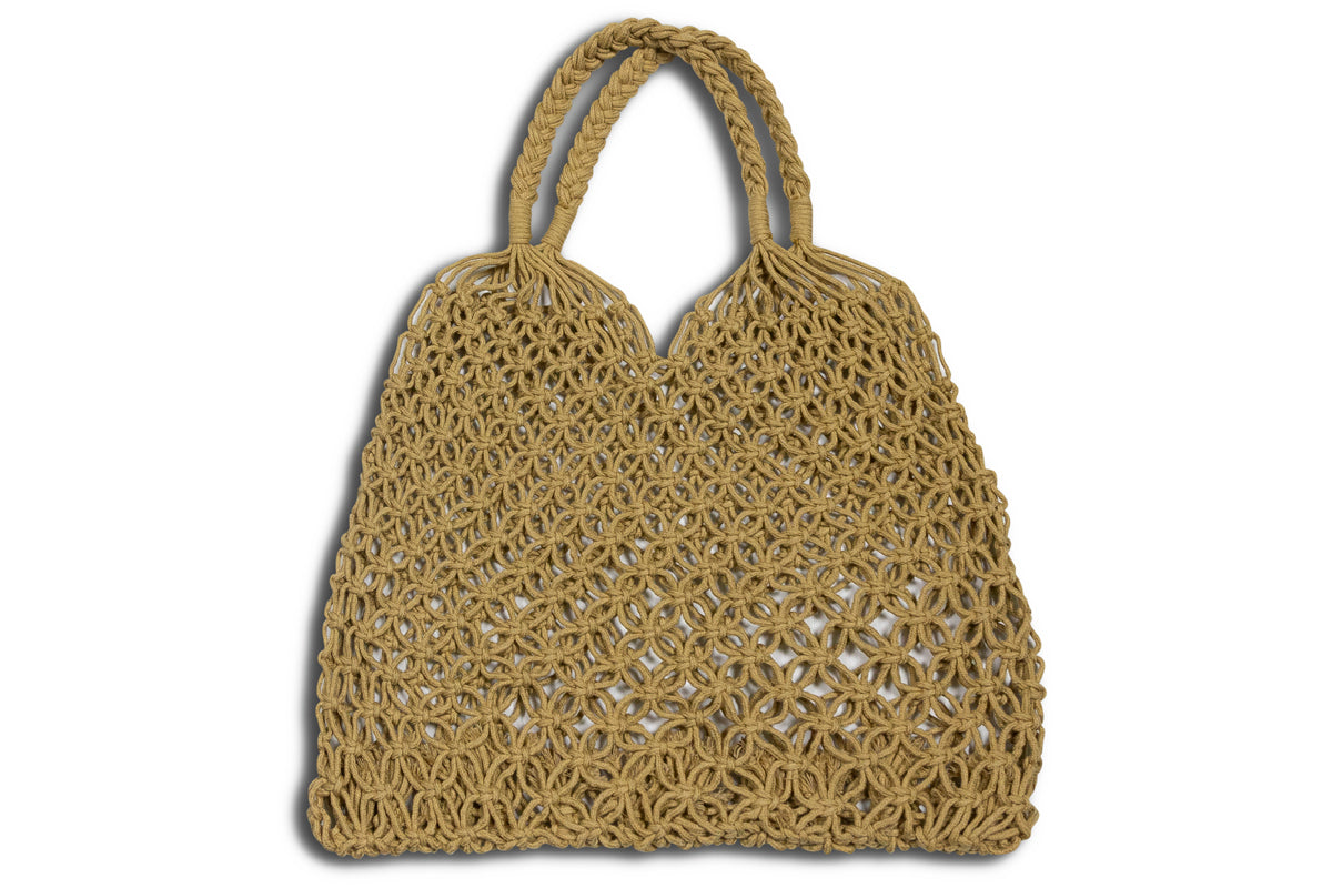 LINDSAY Taupe 13x18" Macramé Bag